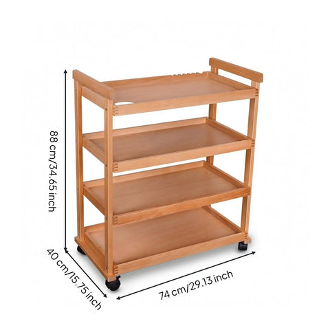 Hassle Free Beech Wood Rolling Art Supply Cart Four Tier Studio Organizer With Smooth Glide Casters, dimensions 88cm x 74cm.