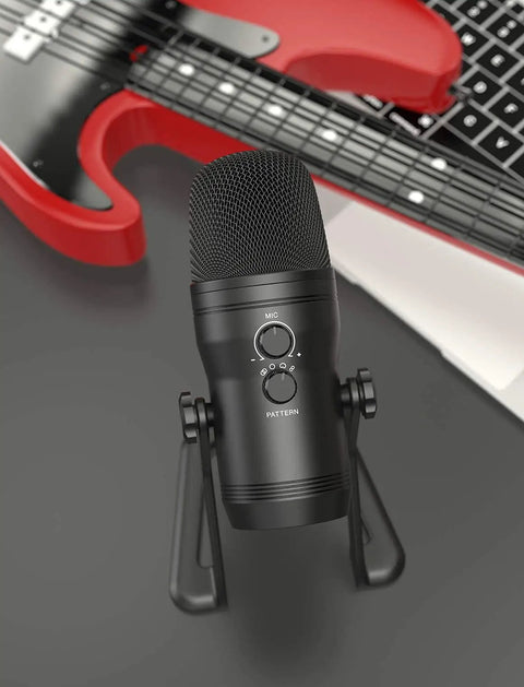 USB Studio Recording Microphone with Four Pickup Patterns Cardioid Omnidirectional Bidirectional Stereo Mute Button and Headphone Jack