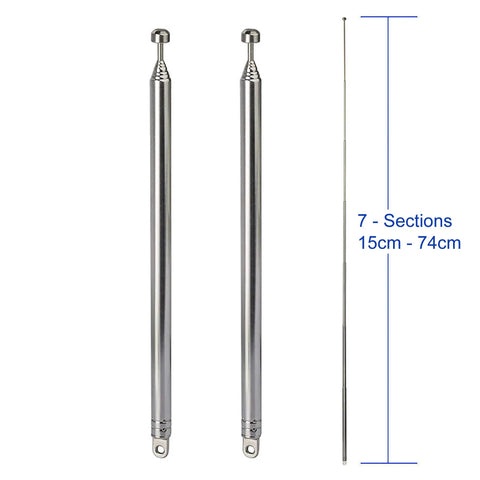 Telescopic 7-Section Antenna 74cm AM FM Replacement For Indoor Portable Radios Home Stereo And TV Tuner 2-Pack
