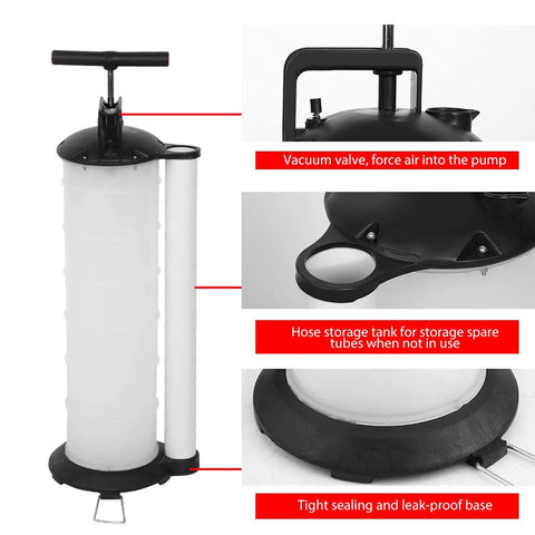 Fabater 7L Manual Engine Oil Extractor Pump, Portable Vacuum Fluid Transfer Device With Four Durable Polyethylene Suction Tubes For Car Motorcycle And Marine Service Use