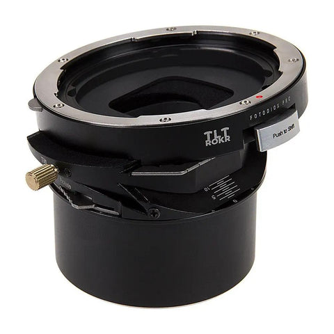 TLT ROKR Tilt Shift Lens Mount Adapter For Hasselblad V Mount Lenses To Sony E Mount Cameras With 20mm Shift 10 Degree Tilt And 360 Degree Rotation For Pro Grade Vintage Lens Control black metal adapter, side view