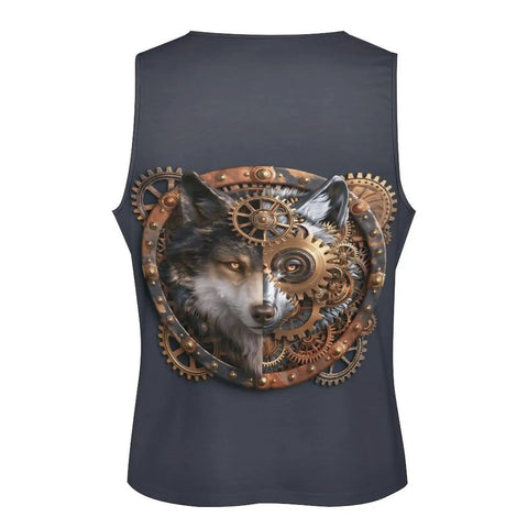 Mens Viking Wolf Graphic Tank Top Featuring A Relaxed Sleeveless Muscle Tee Cut Loose Streetwear Fit For Epic Gym Workouts And Chill Summer Hangouts with wolf gears design