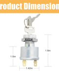 Ignition Switch With Key Two Terminals Carabiner Replacement Part 17421G1 shown with dimensions for Electric Golf Carts
