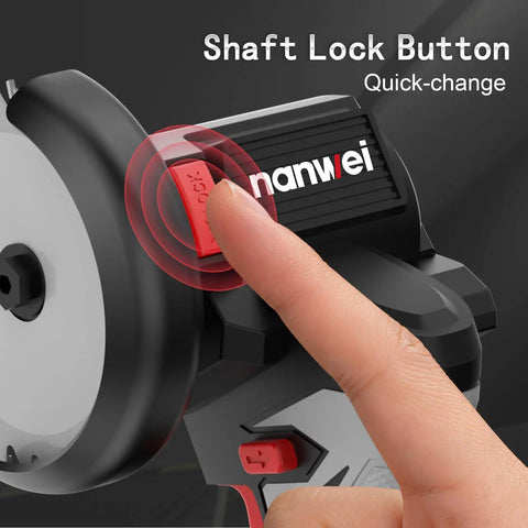 Close-up of shaft lock button on 3 Inch Cordless Brushless Angle Grinder With LED Light Mini Variable Speed Grinder 15000 RPM