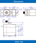 Dimension diagram of Kickass Serial Bus Servos For Robotics And Drones Digital Control Set Of Two Heavy Duty 300 Degree Metal Gear Actuators.