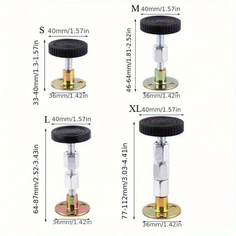 Adjustable Furniture Feet 12 Pack Self Adhesive Metal Leg Pads With Telescoping Posts Stabilizers No Wobble Bed Frame Stopper Levelers