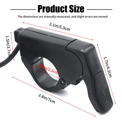Seven Eighths Inch Ebike Thumb Throttle For Electric Bikes And Scooters Left Or Right Hand 22mm Shaft SM Plug Compatible With 24V 36V 48V 52V 60V 72V Systems Durable Rubber Grip Wear Resistant Construction