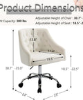 Soft Velvet Office Chair With 360 Degree Swivel And Height Adjustable Desk Chair Cushioned Seat Backrest And Armrests White