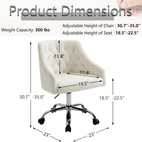 Soft Velvet Office Chair With 360 Degree Swivel And Height Adjustable Desk Chair Cushioned Seat Backrest And Armrests White