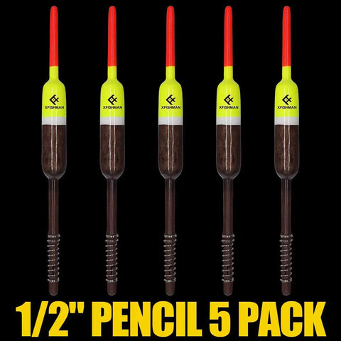 High Visibility Balsa Fishing Floats Assortment Spring Bobbers One Half Inch Pencil Style Five Pack For Crappie Panfish Walleyes
