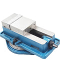 4 Inch Heavy Duty Milling Machine Vise With 360 Degree Swivel Base Ductile Iron Lockdown Vise For Finishing Milling And Drilling Parts, Rock Solid Precision, Smooth Rotation, Built To Last. Blue swivel-base milling vise with jaw and screw