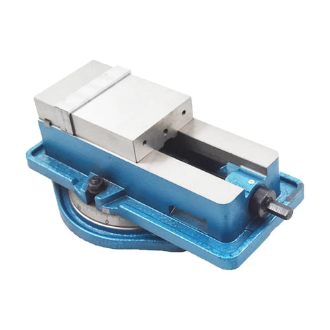 4 Inch Heavy Duty Milling Machine Vise With 360 Degree Swivel Base Ductile Iron Lockdown Vise For Finishing Milling And Drilling Parts, Rock Solid Precision, Smooth Rotation, Built To Last. Blue swivel-base milling vise with jaw and screw