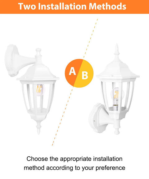 Two installation methods of Outdoor Wall Lantern Waterproof Sconce Light Fixture For Porch Garage Patio Yard With White Wall Mount Bulb Included 120V