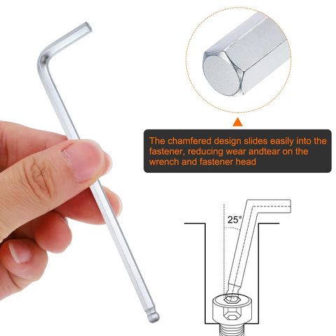 Close-up of chamfered end on Six-Piece Ball End Hex Key Wrench Set 4mm Dope Chrome-Vanadium Steel L Shaped Hex Wrenches