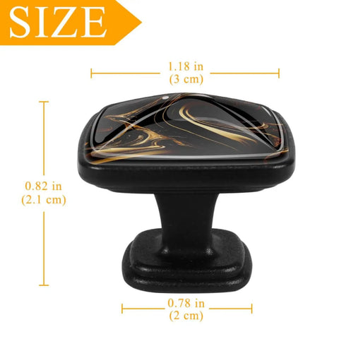 Abstract Marble Fluid Art Black Gold Drawer Pulls 4 Pack Clear ABS Glass Cabinet Handles With Screws Size Dimensions