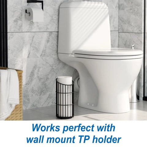 Black Toilet Paper Holder Stand For Bathroom, Freestanding Toilet Paper Storage Organizer with Roll Capacity beside toilet