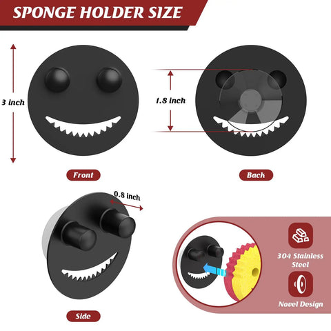 Cool Kitchen Sink Sponge Holder With Suction Cup Self Draining Caddy For Stainless Steel Sinks Rust Proof SUS 304 shown from front side and back