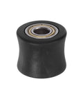 Beefy 10mm Nylon Chain Roller Pulley Tensioner With Concave Guide Wheel Slider For Mini Motorcycle Dirt Bike And Atv Go Kart In Durable Black Finish shown from the side.