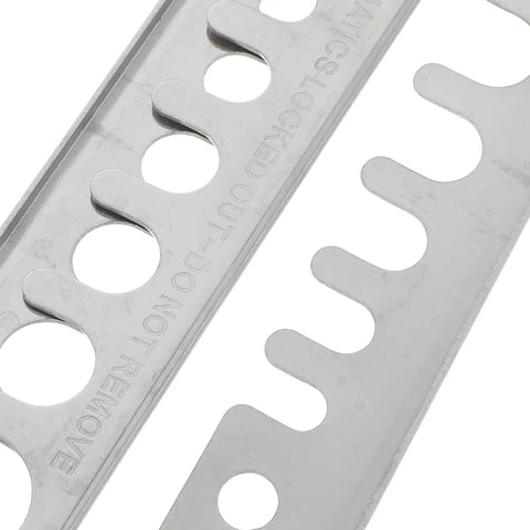 Close-up of Heavy Duty Stainless Steel Pneumatic Lockout Clamp For Hoses Quick Disconnect Safety Device with engraved text.