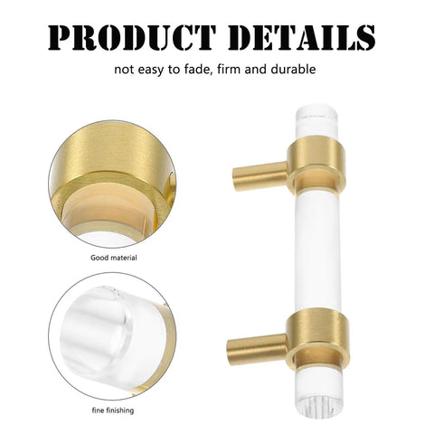 Sleek Crystal Cabinet Pull Handle Set For Cabinets And Drawers, Acrylic And Copper Knob With 64mm Hole Spacing, Close-Up View