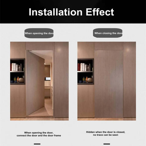 Installation effect of 2 Pack Hidden Door Hinges 180 Degree Swing Heavy Duty 265 Lb Load Bearing for seamless cabinet doors.