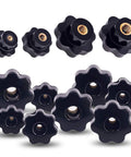 32Pcs Seven Star Through Hole Knob Set With M4 M6 M8 M10 Female Thread Clamping Knobs Grip Assortment Kit Black Plastic