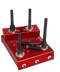 30 Ton Hydraulic Shop Press Support Block Plate Kit With Adjustable Columns For Stable Wheel Bearings Hubs Bushings And Suspension Components Heavy Duty Fit For Automotive And Shop Use Durable Steel Construction With Easy Setup. Red steel support block with adjustable columns