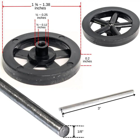 Set Of 100 Plastic Front Wheels And 50 One Eighth Inch Axle Rods For Educational Robotics And Mechanical Kits 1.38 Inch Wheels