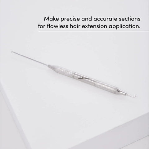Pro Pulling Needle For I Tip Hair Extensions Stainless Steel Threading And Sectioning Tool Dual Function J Hook on white surface