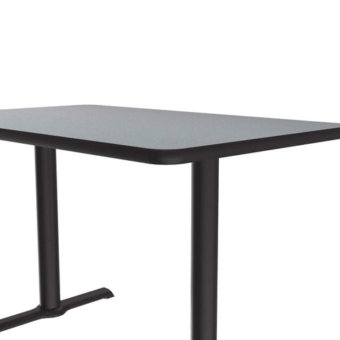 30 By 60 Inch Rectangular Cafe And Break Room Table With Gray Granite Top And Black T Bases Sturdy Steel Columns Nylon Leveling Guides For Easy Setup Durable High Pressure Laminate Made In USA close-up view of tabletop.
