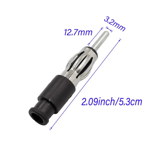 Universal DIN Plug Car Radio Adapter Kit For Antenna Connector And Crimp Repair with measurements shown