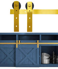 Brushed Gold 2 Door 60 Inch Mini Bypass Barn Door Hardware Kit Solid Metal Sliding Barn Door Track System installed on cabinet