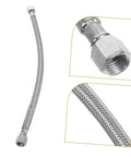 Heavy Duty One Quarter Inch By Fifty Foot Air Compressor Hose with pneumatic fittings, stainless steel braid, detailed view