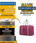Foldable Travel Duffel Bag Set Two Pack Airline Friendly Carry On Luggage Weekender Tote with trolley sleeve displayed for size reference.