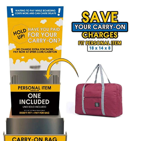 Foldable Travel Duffel Bag Set Two Pack Airline Friendly Carry On Luggage Weekender Tote with trolley sleeve displayed for size reference.