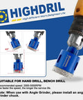 5 Pack 14mm Diamond Tile Drill Bits With Hex Shank For Porcelain Ceramic Marble Granite And Other Hard Materials Vacuum Brazed Core Bits 80mm Length No Slip Hex Shank Clean Fast Drilling For Electric Drills displayed with hand drill