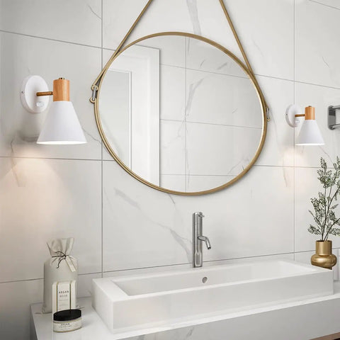White Wood Wall Sconce Set Of 2 Adjustable Reading Lamps Dope Nordic Style Wall Lights For Bedroom Hallway And Living Room Hardwired E26 Bulb Compatible Easy Install Soft Ambience