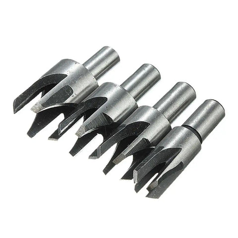 Premium Carpenter Grade 8 Piece Titanium Coated Wood Plug Cutter Drill Bit Set tapered claw blades for precise woodcutting.