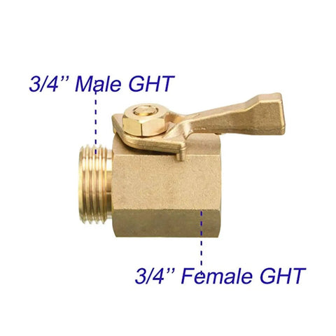 Side view of 2 Pack Solid Brass Garden Hose Shut Off Valves 3/4 Inch With Extra Washers Gate Style Valve, ergonomic handle visible.