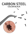 Hella Strong 1200 Piece Micro Tapping Screws Tight Cross Drive Threads with a metal tweezer and screws in hand.