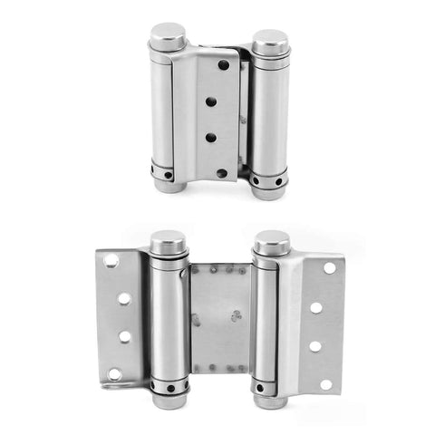 Heavy Duty Cafe Saloon Bar Door Swing Hinges, 8 Pack, 3 Inch Stainless Steel Self Closing Hinges, shown front and side view
