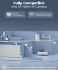 Diagram showing 5MP PoE Home Security Camera System Kit, 8 Channel NVR With 4 Outdoor Wired IP Cameras in a house setup
