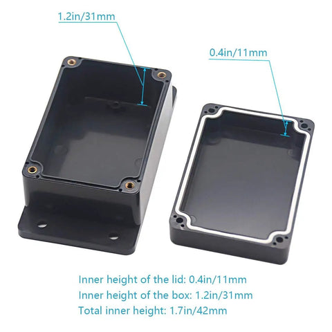 Open view of Junction Box ABS Plastic Weatherproof IP65 Project Enclosure with Fixed Ear Black 3.94 x 2.68 x 1.97 inch pack of 2