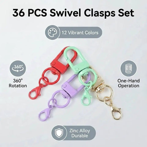 36 Pcs Colorful Swivel Snap Hooks Lobster Claw Clasps For Diy Crafts Jewelry Making showing 12 vibrant color options in zinc alloy.
