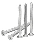 Premium Size 12 X 2.5 Inch Flat Head Phillips Driven Screws, 304 Rust Proof Stainless Steel Wood Fasteners on white background.