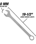 40mm Jumbo Metric Combination Wrench Set With Chrome Plated Finish Beefy Jaws For Auto And Mechanic Jobs displayed with measurements