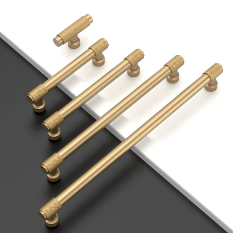 10 Pack 5 Inch Champagne Bronze Cabinet Pulls Knurled Handles For Cabinets And Drawers 128 Mm Hole Centers on a white and black surface