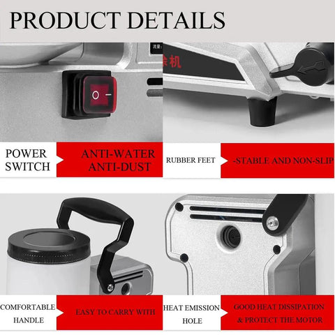 Close-up of Professional Grade Portable Airless Paint Sprayer With 1600W Copper Motor showing power switch, handle, and rubber feet details.