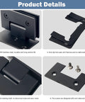 Rock Solid Matte Black Glass Door Hinges Heavy Duty 304 Stainless Steel showcasing durable design, anti-slip pad, and detailed components.