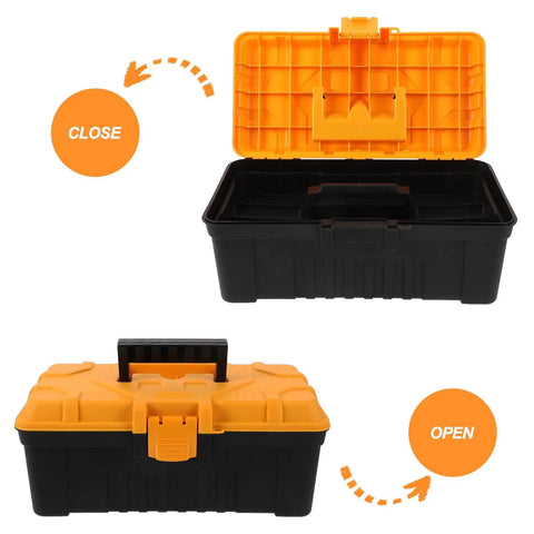 Rugged Multilayer Plastic Toolbox With A Secure Snap Latch And Spacious Yet Compact Shape That Is Engineered To Be The Premier Grab And Go Hard Case For Tradespeople And Weekend Builders Craving Sweet Reliable Tool Storage, open view showing interior organization and grip handle.